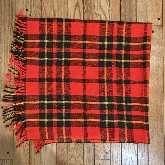 Unbranded Other - Vintage Orange Brown Plaid Wool Blend Throw Blanket Fringe Faribo Style Cabin